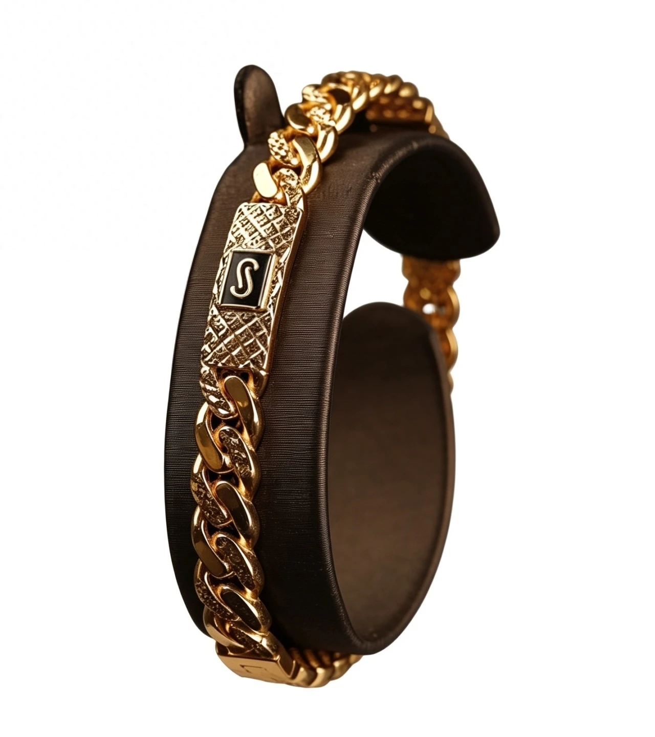 “Initial Prestige” 18K Gold Bracelet – Bold Cuban Link with S Logo