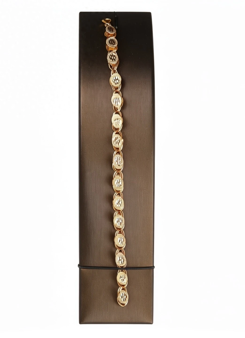“Golden Inscriptions” 21K Gold Bracelet – Engraved Oval Link Design