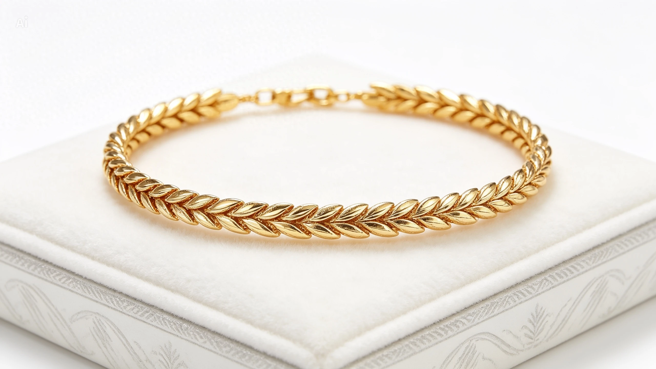 “Wheat Spike” 21K Gold Bracelet – Delicate Wheat Leaf Design
