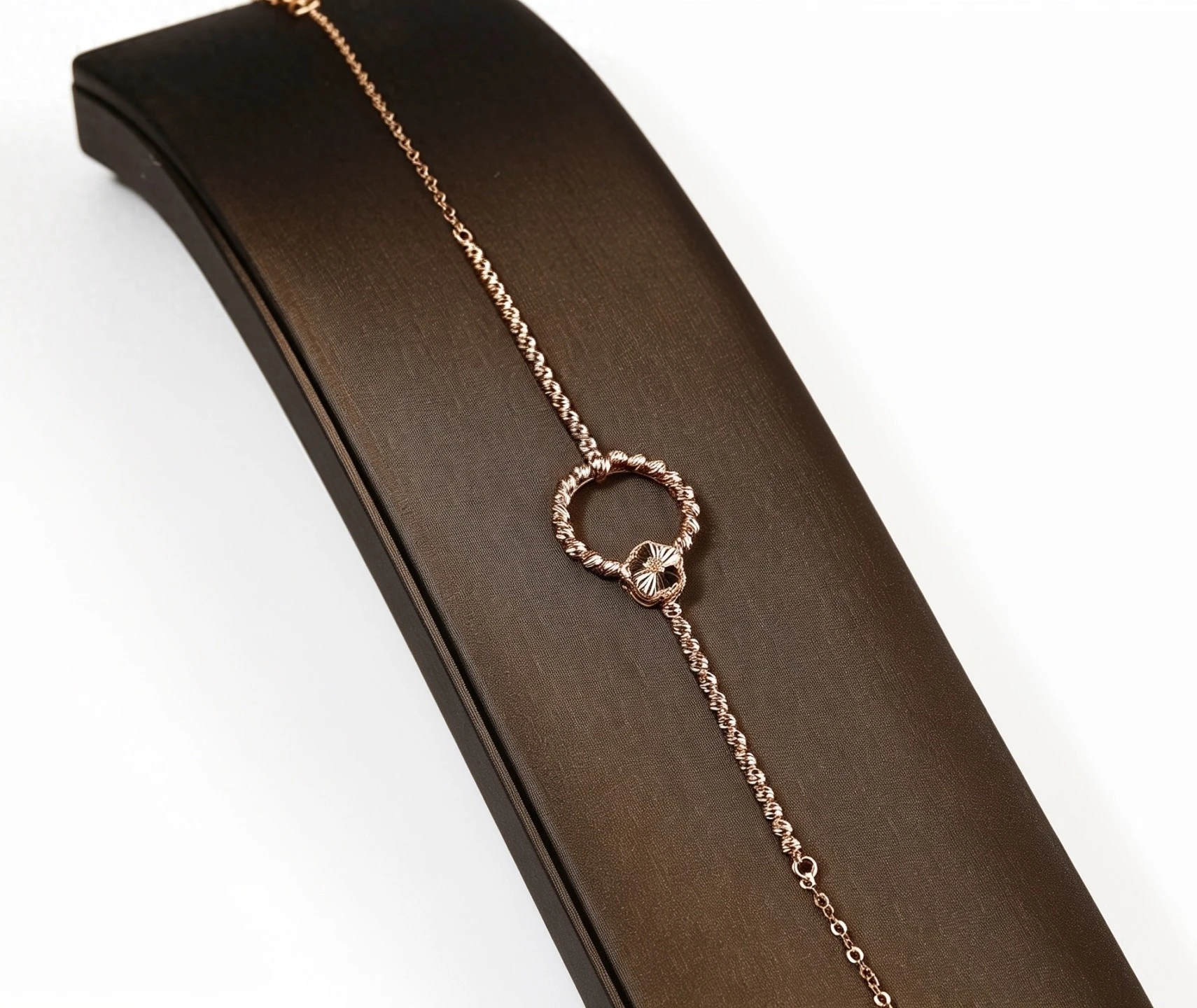 “Circle of Life” 21K Gold Bracelet – Twisted Hoop & Flower Design