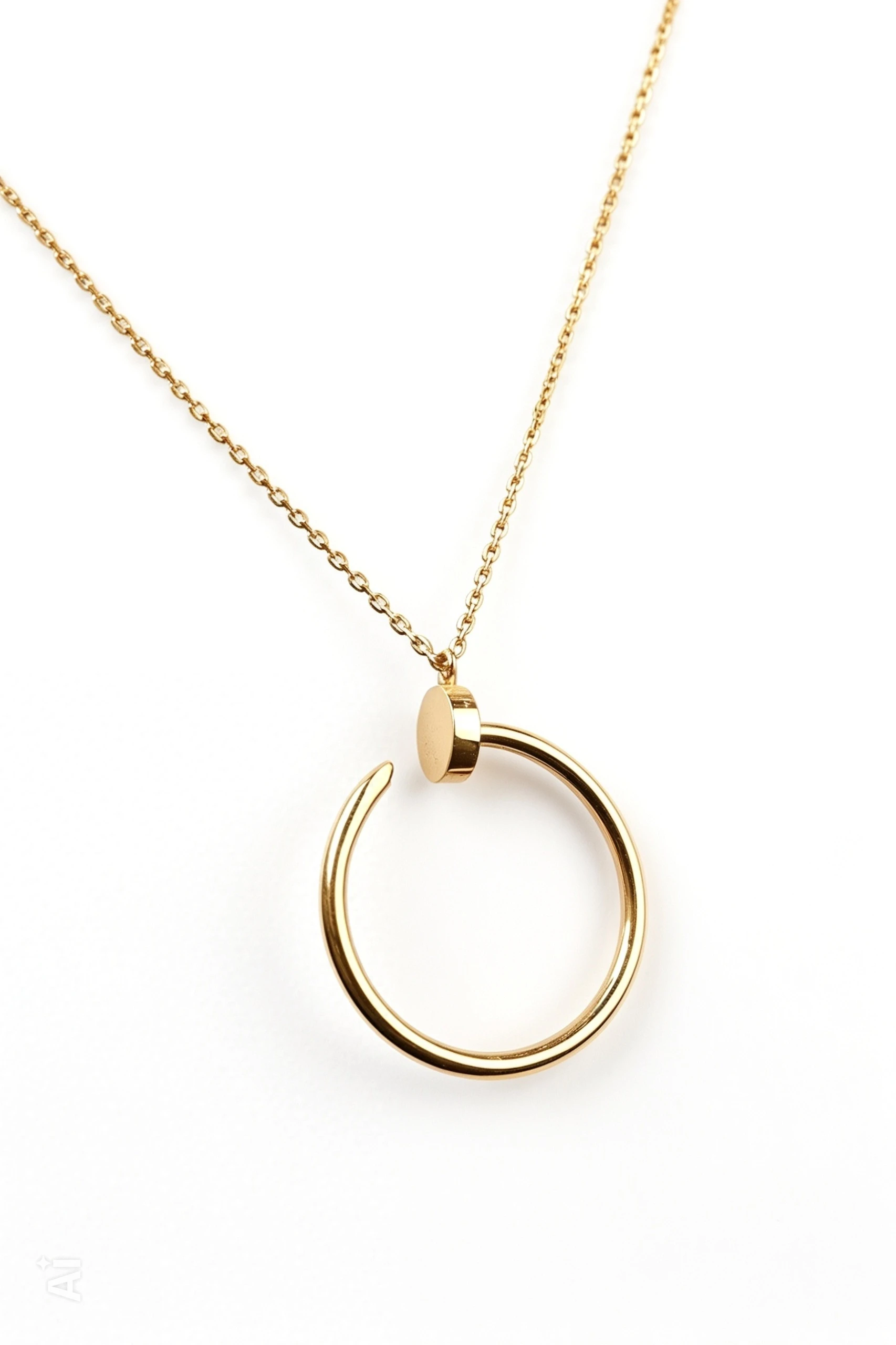 “Elegance Nail” 18K Gold Necklace – Open Circle Nail Pendant Design