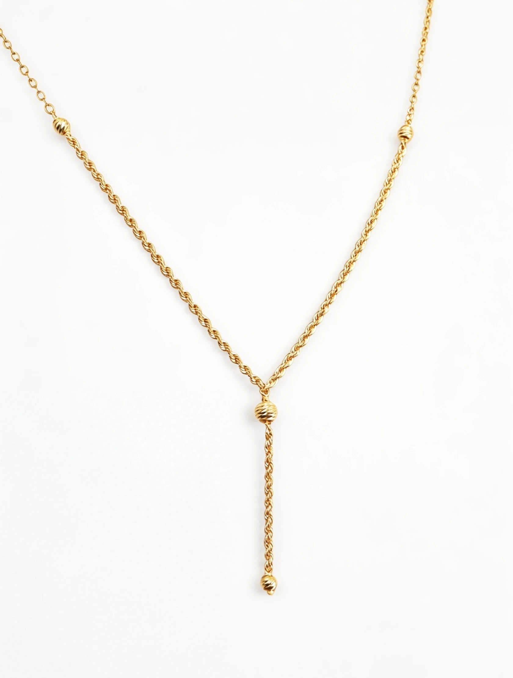 _“Drop of Light” 21K Gold Necklace – Y Design with Twisted Rope Chain