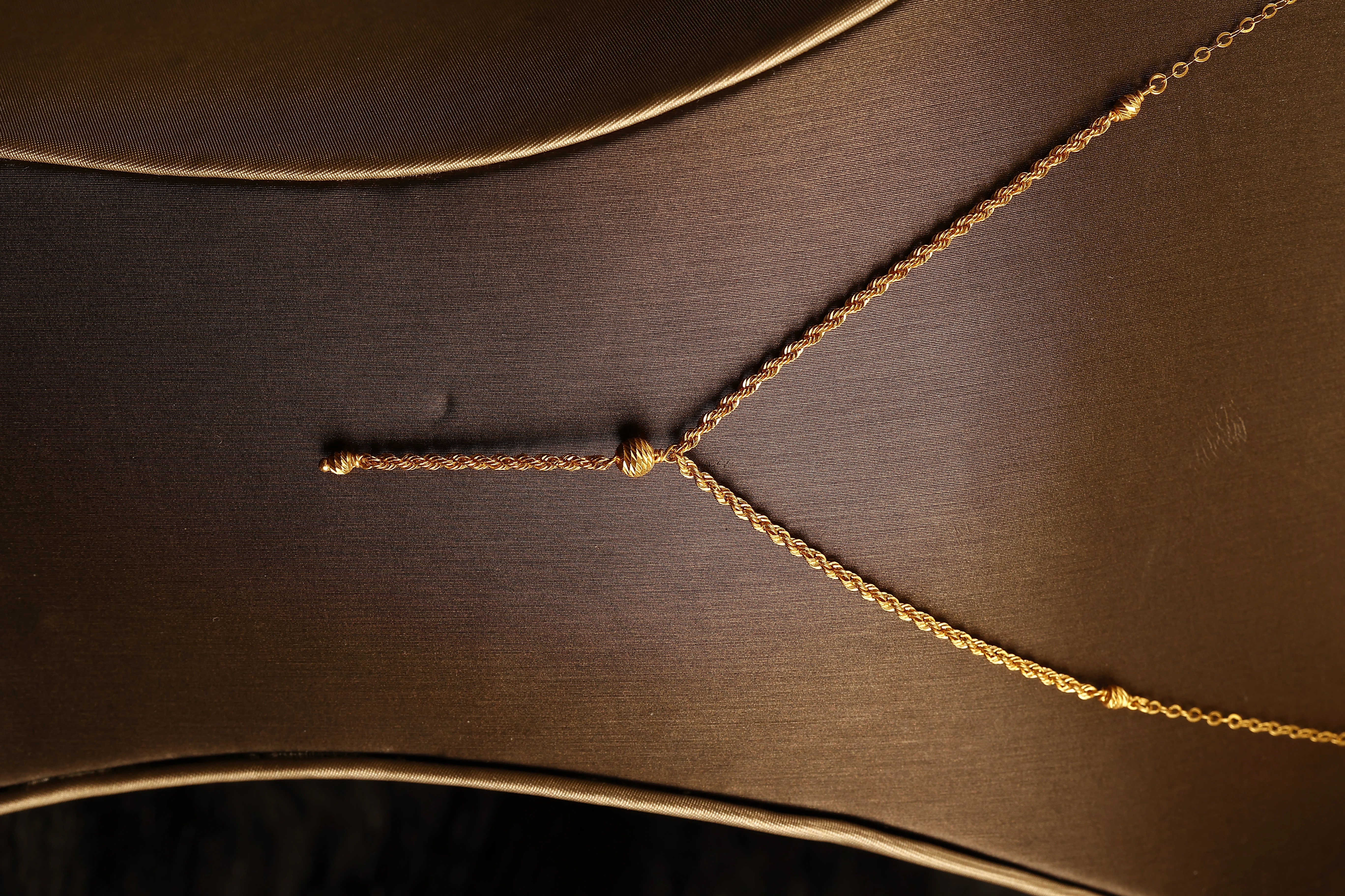 _“Drop of Light” 21K Gold Necklace – Y Design with Twisted Rope Chain
