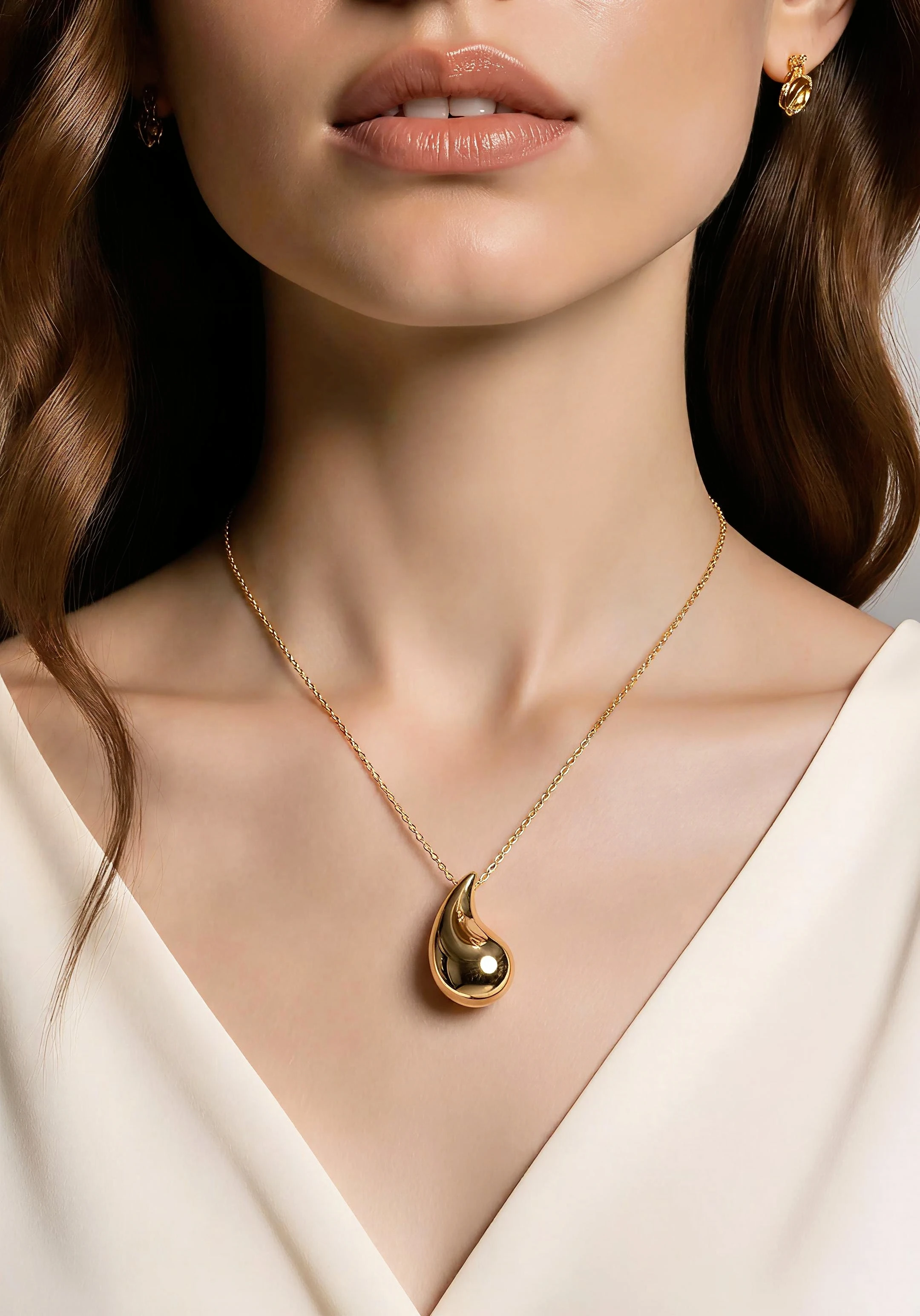 _“Teardrop of Opulence” 18K Gold Necklace – Puffed Teardrop Pendant_