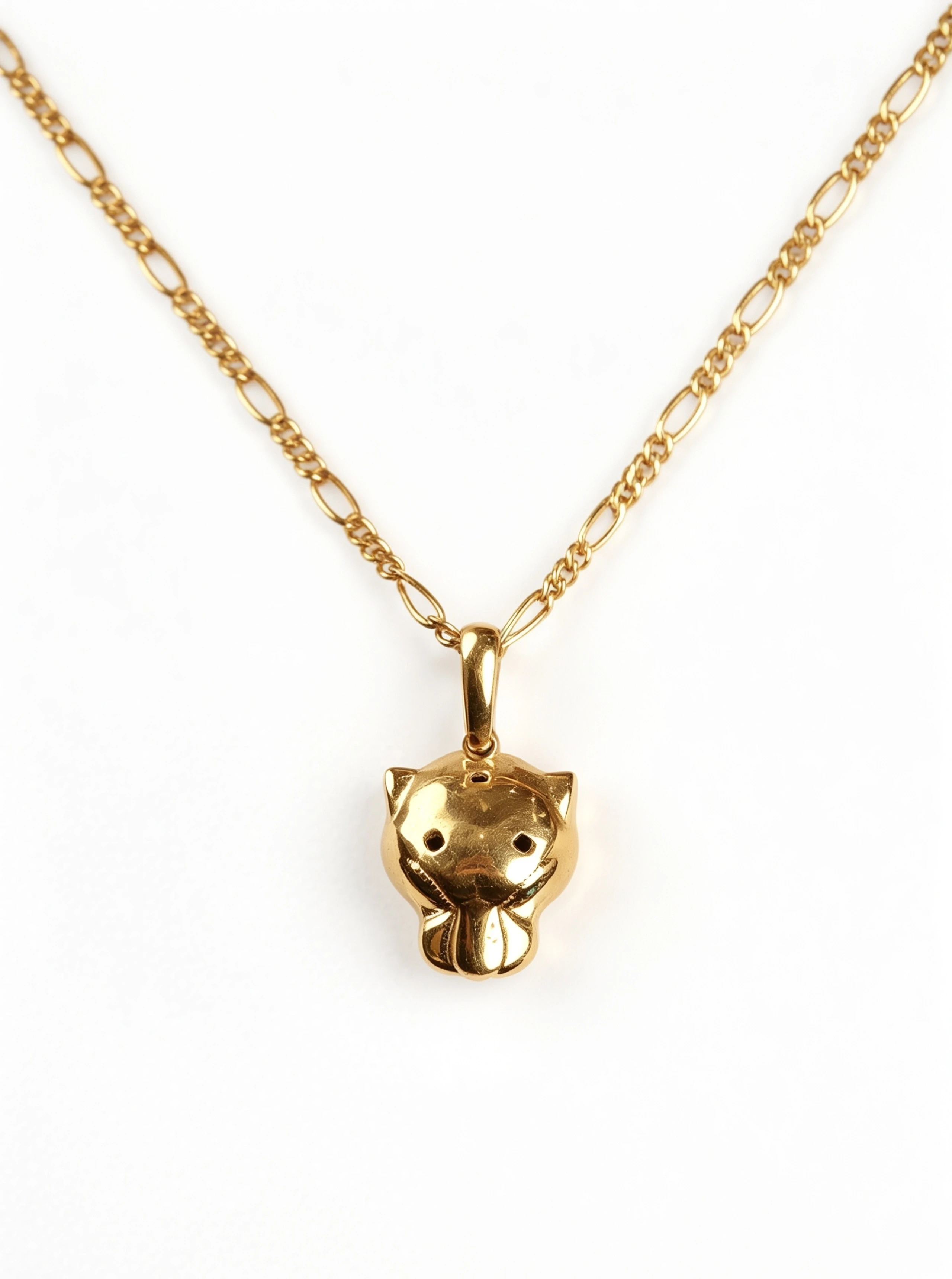 “La Panthère” 18K Gold Necklace – Panther Head Pendant with Figaro Chain