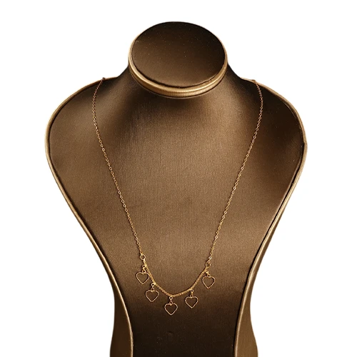 “Whispered Hearts” 21K Gold Choker – Delicate Chain with 5 Open Heart Charms